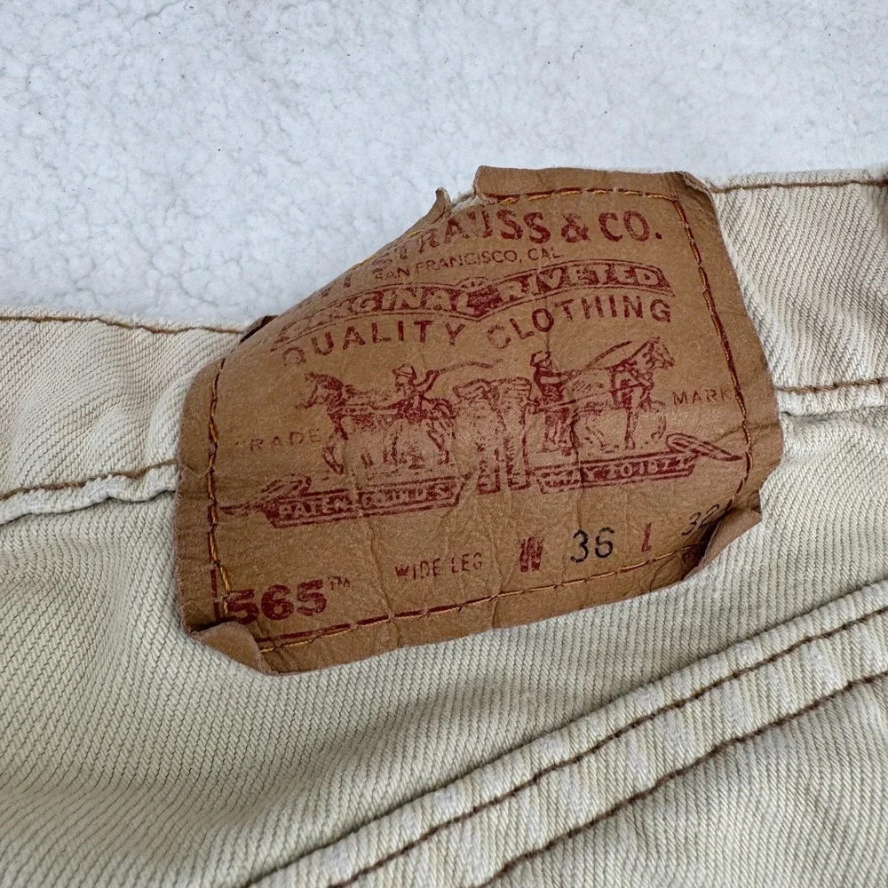 Vintage 1996 Levis 565 Jeans Mens 36x32 (Fit 34x32) Khaki Loose Fit Wide Leg USA